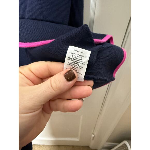 Talbots Navy Blue Pink Sweater Blazer Cotton Knit Chic Polished Women's SP - Picture 6 of 7